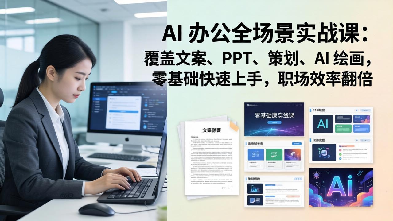 AI 办公全场景实战课:覆盖文案、PPT、策划、AI 绘画,零基础快速上手,职场效率翻倍-领星网创资源站
