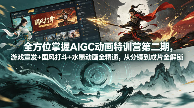 全方位掌握AIGC动画特训营第二期，游戏宣发+国风打斗+水墨动画全精通，从分镜到成片全解锁-领星网创资源站