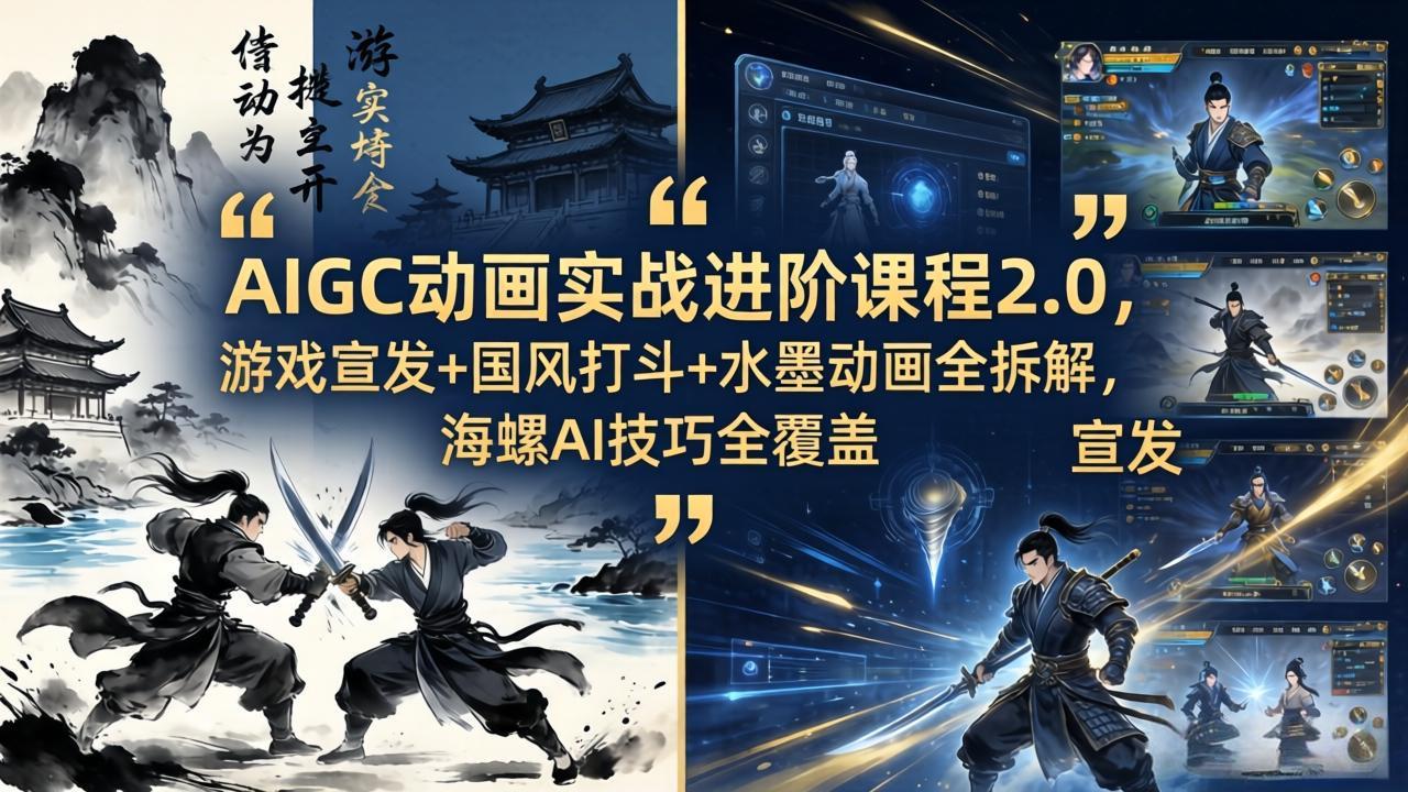 AIGC动画实战进阶课程2.0，游戏宣发+国风打斗+水墨动画全拆解，海螺AI技巧全覆盖-领星网创资源站