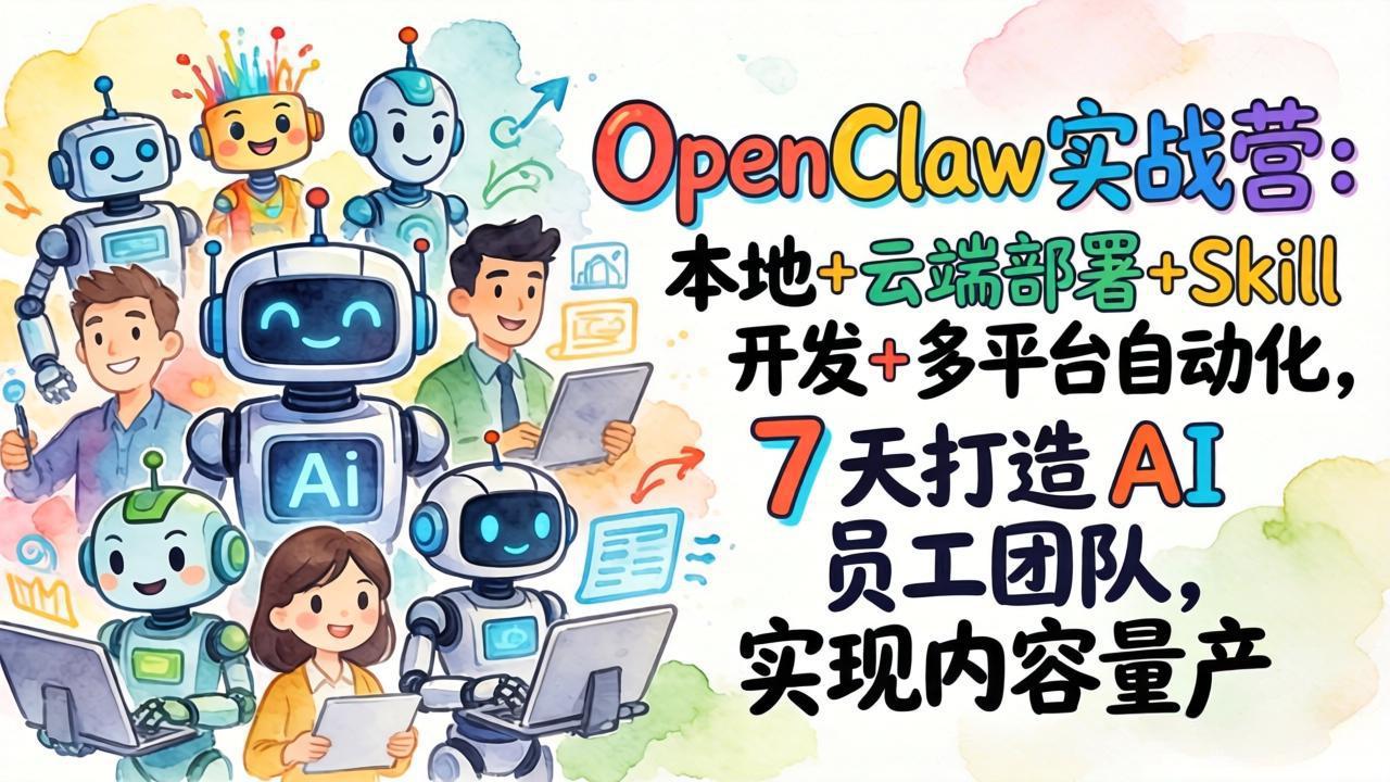 OpenClaw实战营：本地+云端部署+Skill开发+多平台自动化，7 天打造 AI 员工团队，实现内容量产-领星网创资源站