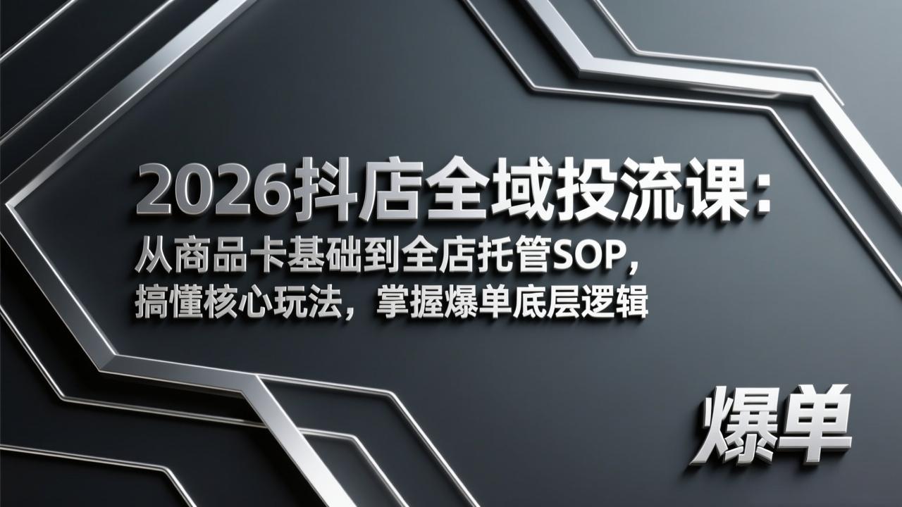 2026抖店全域投流课：从商品卡基础到全店托管SOP，搞懂核心玩法，掌握爆单底层逻辑-领星网创资源站