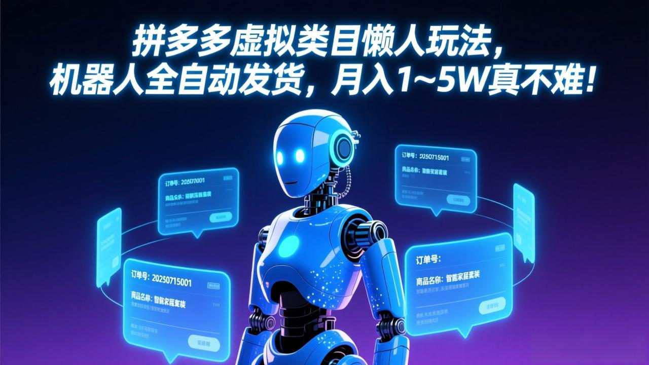 拼多多虚拟类目懒人玩法，机器人全自动发货，月入 1-5W 真不难！-领星网创资源站