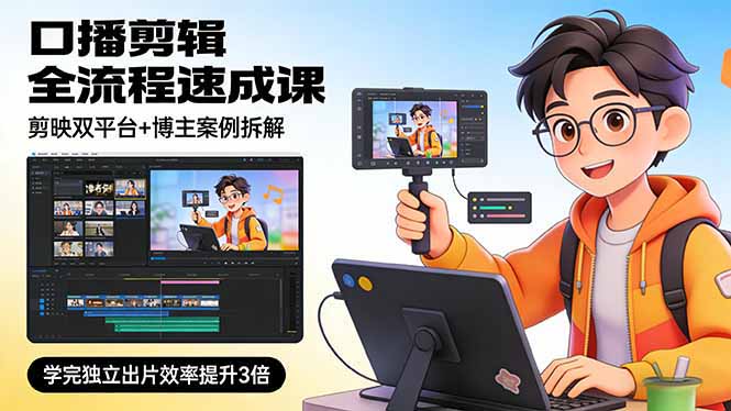 口播剪辑全流程速成课，剪映双平台+博主案例拆解，学完独立出片效率提升3倍-领星网创资源站