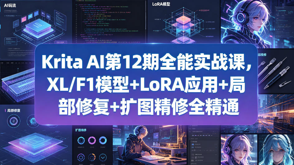 Krita AI第12期全能实战课，XL/F1模型+LoRA应用+局部修复+扩图精修全精通-领星网创资源站