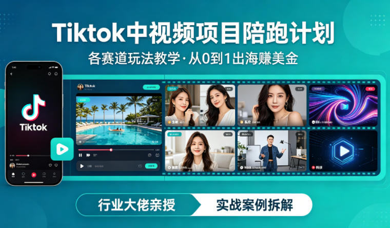 某大佬的Tiktok中视频项目陪跑，涵盖TK各个赛道玩法教学，从0到1出海賺美金-领星网创资源站