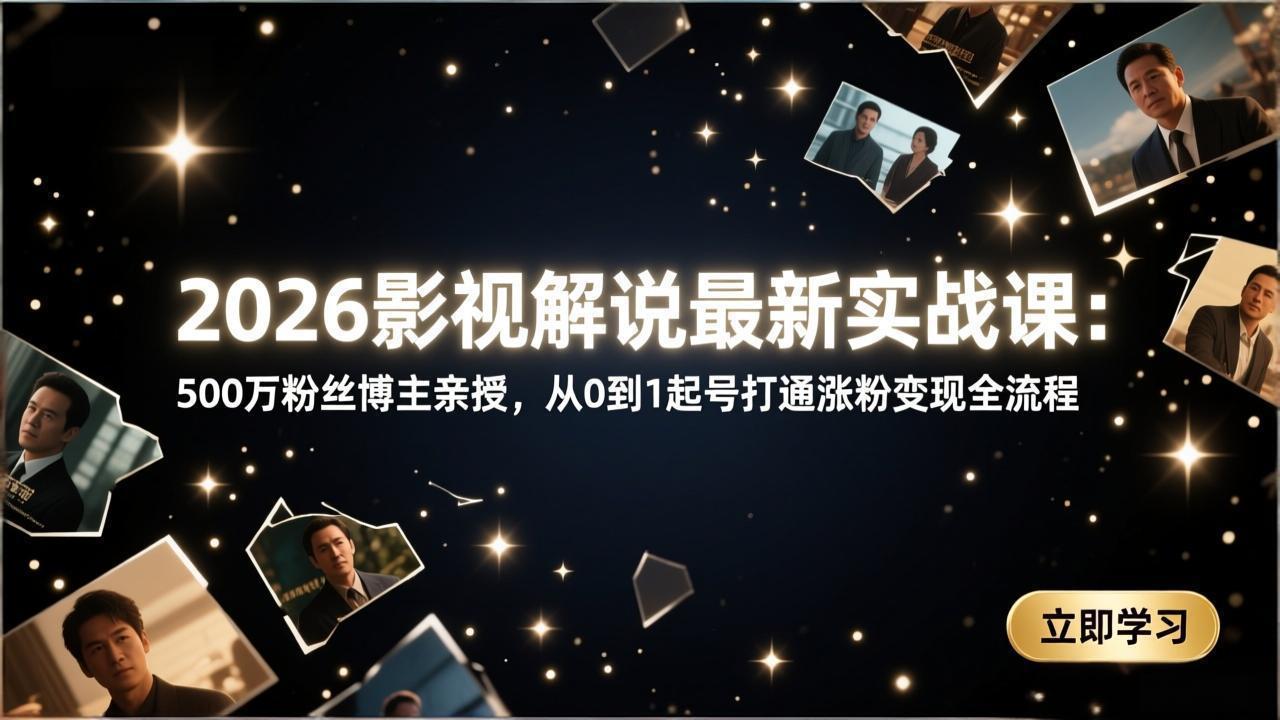 2026影视解说最新实战课：500万粉丝博主亲授，从0到1起号打通涨粉变现全流程-领星网创资源站