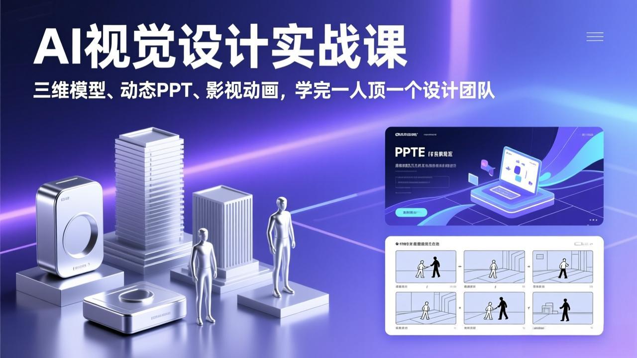 AI视觉设计实战课，三维模型、动态PPT、影视动画，学完一人顶一个设计团队-领星网创资源站