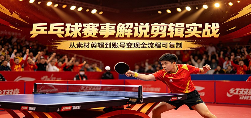 乒乓球赛事解说剪辑实战，从素材剪辑到账号变现全流程可复制-领星网创资源站