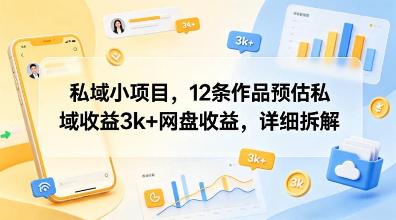 私域小项目，12条作品预估私域收益3k+网盘收益，详细拆解-领星网创资源站