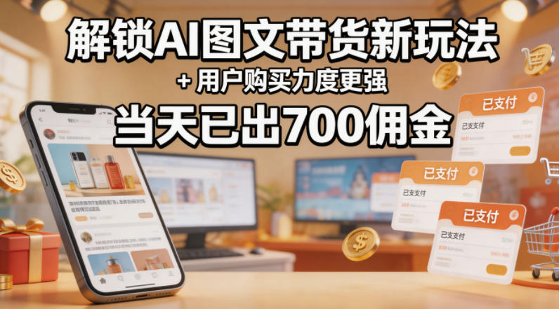 解锁ai图文带货新玩法+用户购买力度更强，当天已出700佣金，详细拆解-领星网创资源站