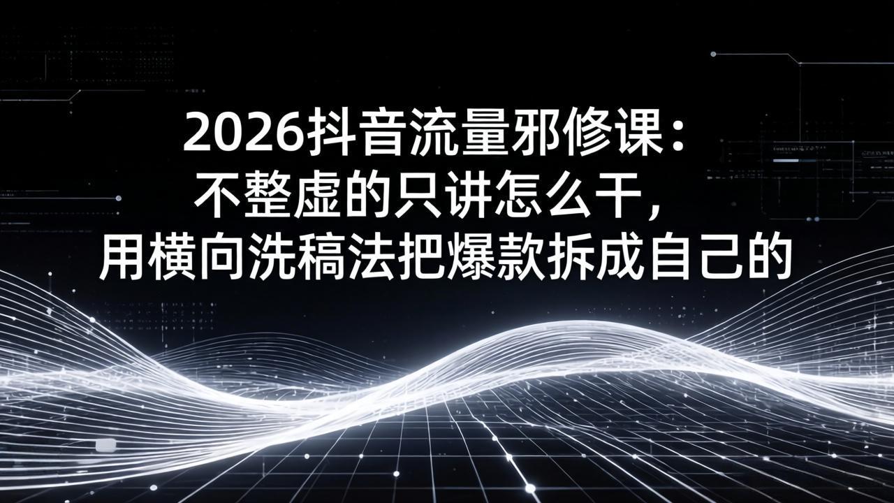 2026抖音流量邪修课：不整虚的只讲怎么干，用横向洗稿法把爆款拆成自己的-领星网创资源站