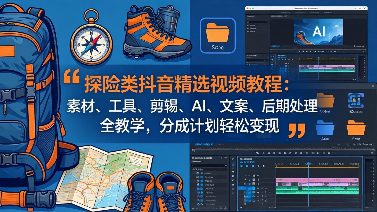 探险类抖音精选视频教程：素材、工具、剪辑、AI、文案、后期处理全教学，分成计划轻松变现-领星网创资源站