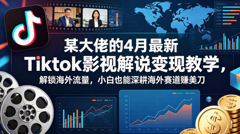 某大佬的4月最新Tiktok影视解说变现教学，解锁海外流量，小白也能深耕海外赛道賺美刀-领星网创资源站