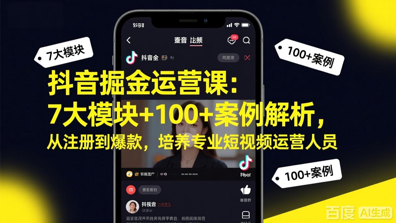 抖音掘金运营课：7大模块+100+案例解析，从注册到爆款，培养专业短视频运营人员-领星网创资源站