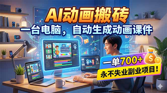 AI动画搬砖，一台电脑，自动生成动画课件，一单800+ 永不失业副业项目！-领星网创资源站