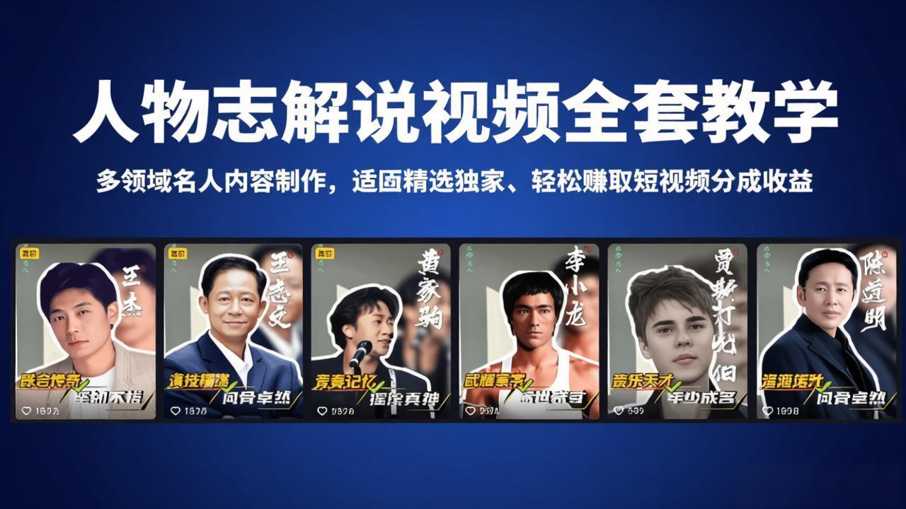人物志解说视频全套教学，多领域名人内容制作，适配精选独家，轻松赚取短视频分成收益-领星网创资源站
