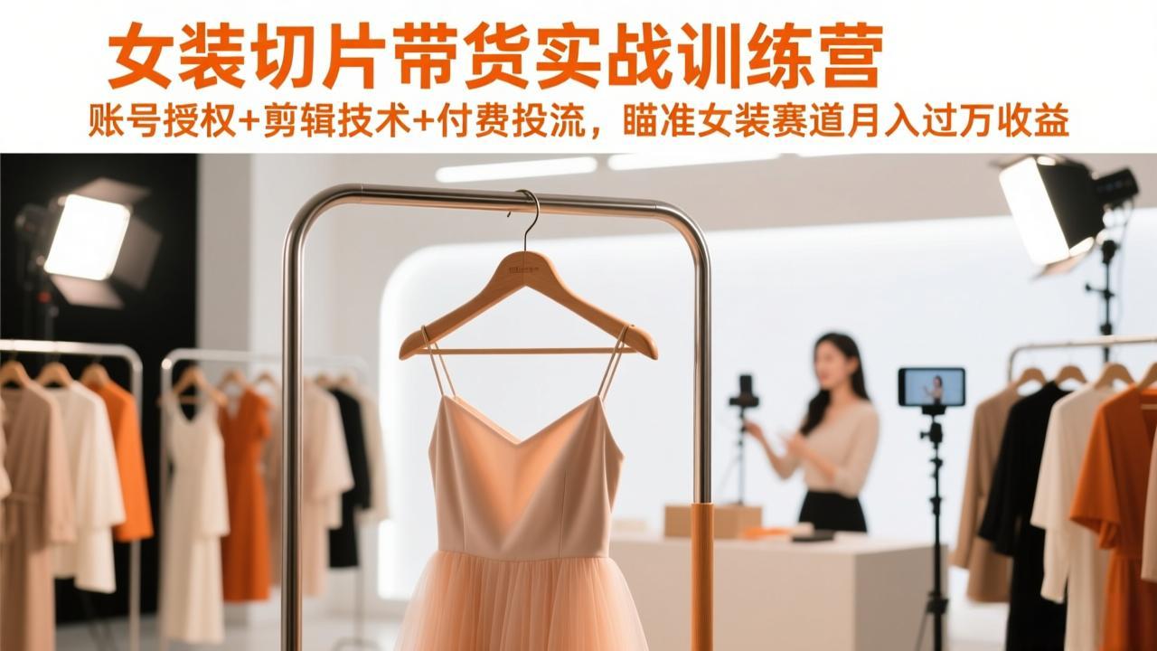女装切片带货实战训练营，账号授权+剪辑技术+付费投流，瞄准女装赛道月入过万收益-领星网创资源站