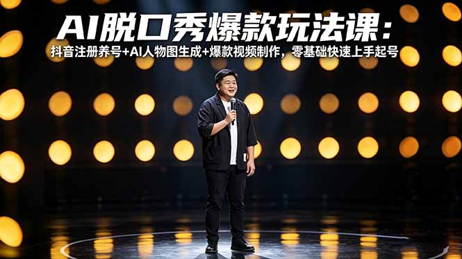 AI脱口秀爆款玩法课：抖音注册养号+AI人物图生成+爆款视频制作，零基础快速上手起号-领星网创资源站
