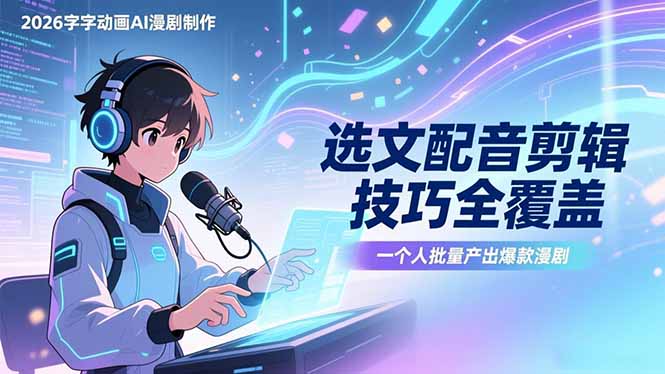 2026字字动画AI漫剧制作-1期，选文配音剪辑技巧全覆盖，一个人就能批量产出爆款漫剧-领星网创资源站