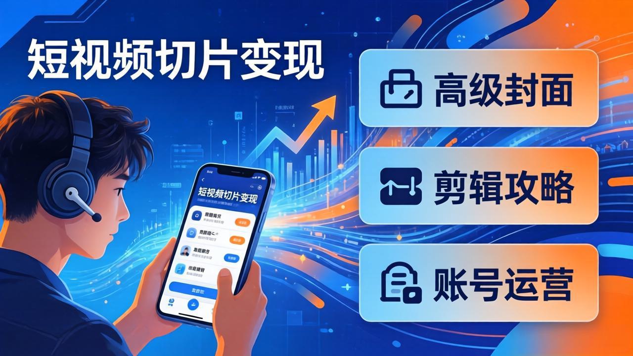 短视频切片变现速成班2.0：高级封面+剪辑攻略+账号运营，0基础小白快速入局副业-领星网创资源站