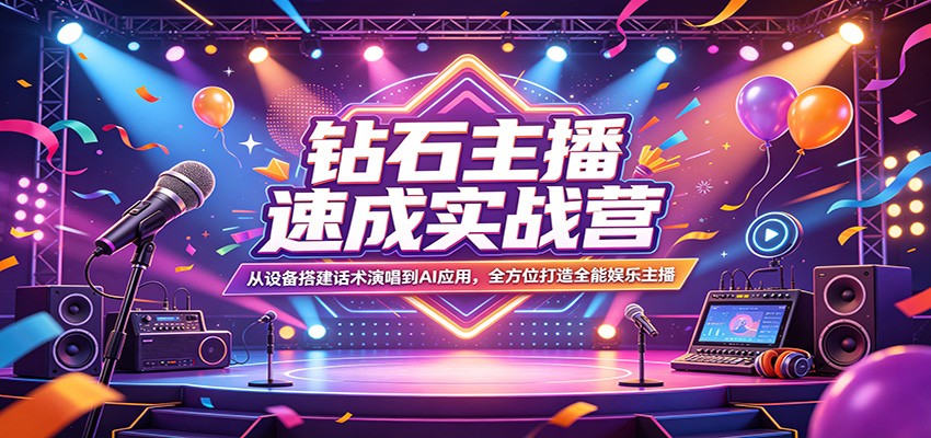 钻石主播速成实战营：从设备搭建话术演唱到AI应用，全方位打造全能娱乐主播-领星网创资源站