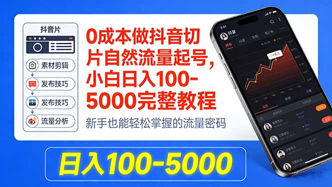 0成本做抖音切片自然流量起号，小白日入100-5000完整教程-领星网创资源站
