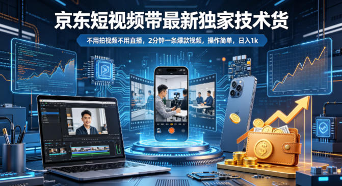 京东短视频带货最新独家技术，不用拍视频不用直播，2分钟一条爆款视频，操作简单，日入1k+【揭秘】-领星网创资源站