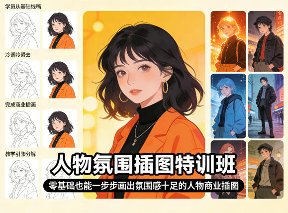 人物氛围插图特训班，零基础也能一步步画出氛围感十足的人物商业插图-领星网创资源站