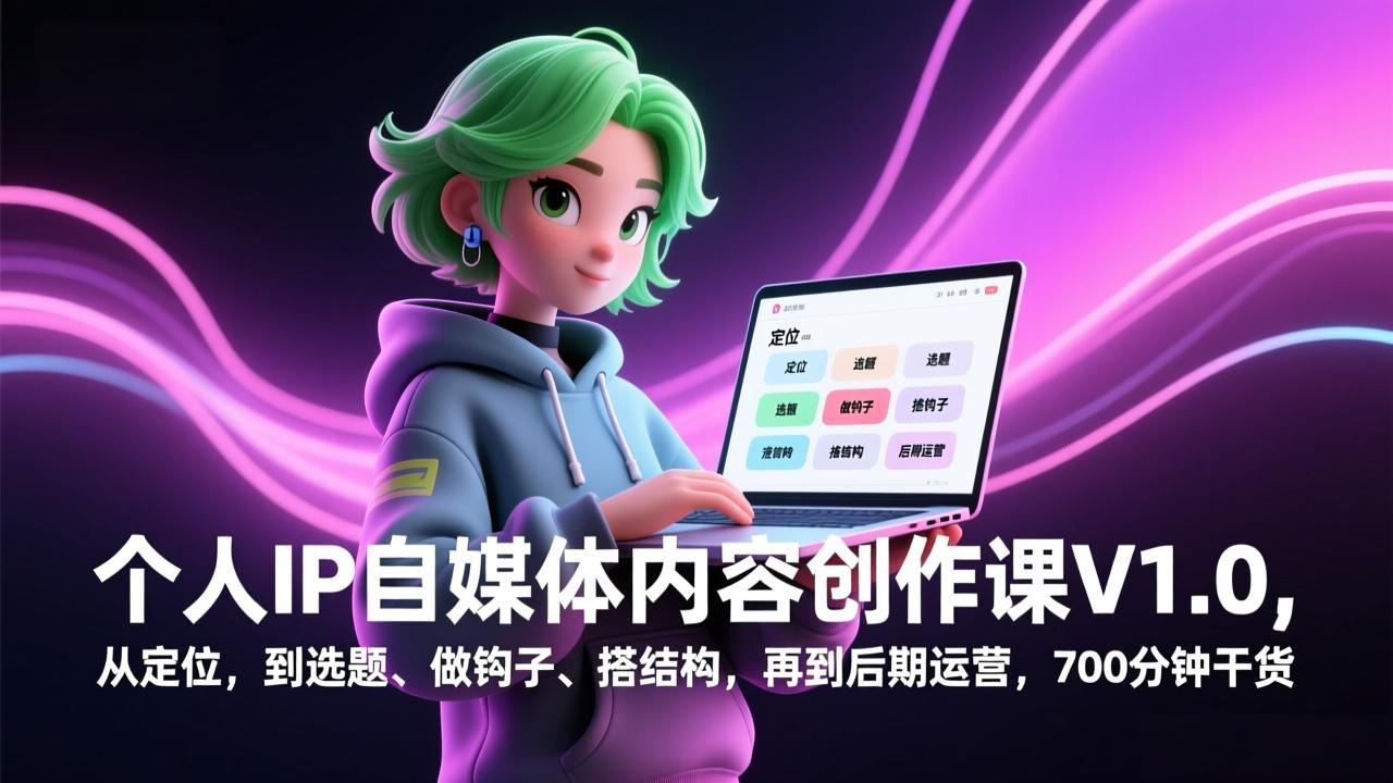 个人IP自媒体内容创作课V1.0，从定位，到选题、做钩子、搭结构，再到后期运营，700分钟干货-领星网创资源站