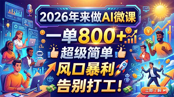 2026年来做AI微课，一单800+，超级简单，风口暴利，告别打工！-领星网创资源站