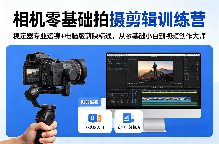 相机零基础拍摄剪辑训练营：稳定器专业运镜+电脑版剪映精通，从零基础小白到视频创作大师-领星网创资源站