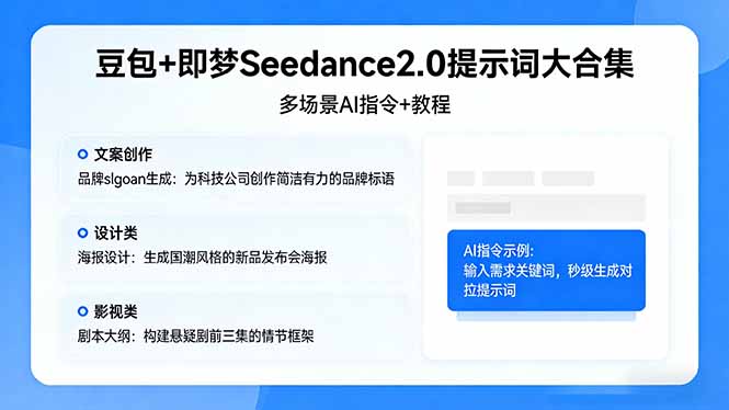 豆包+即梦Seedance2.0提示词大合集：多场景AI指令+教程，解锁文案、设计、影视高效创作-领星网创资源站