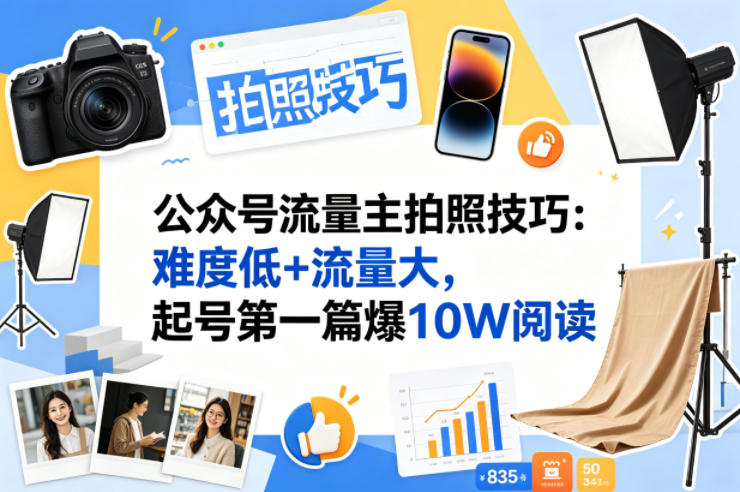 公众号流量主之拍照技巧赛道，难度低+流量大，起号第一篇就爆了10w阅读-领星网创资源站