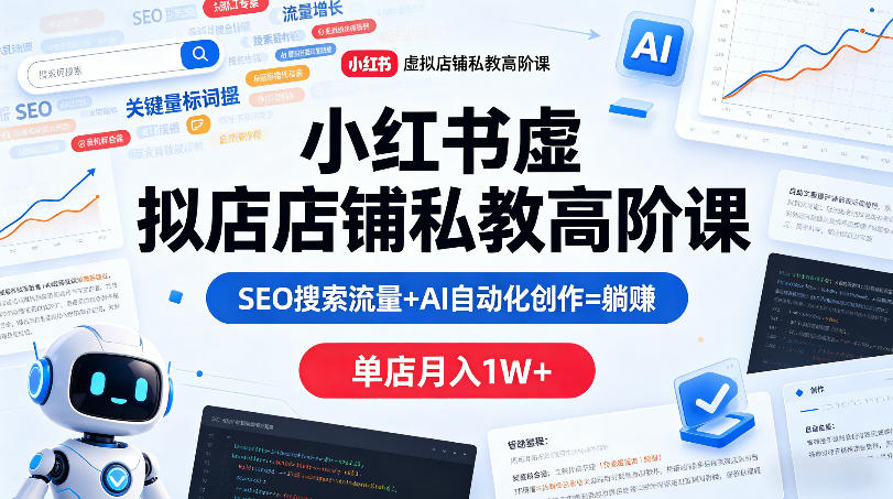 小红书虚拟店铺私教高阶课，SEO搜索流量+AI自动化创作=躺賺，单店月入1W+-领星网创资源站