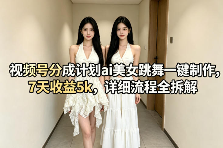 视频号分成计划ai美女跳舞一键制作，7天收益5k，详细流程全拆解-领星网创资源站