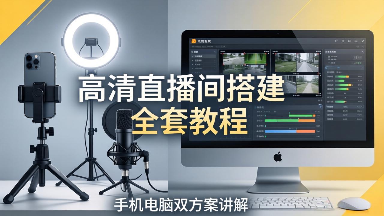 高清直播间搭建全套教程，手机电脑双方案讲解，设备选型调试多机位实操教学-领星网创资源站