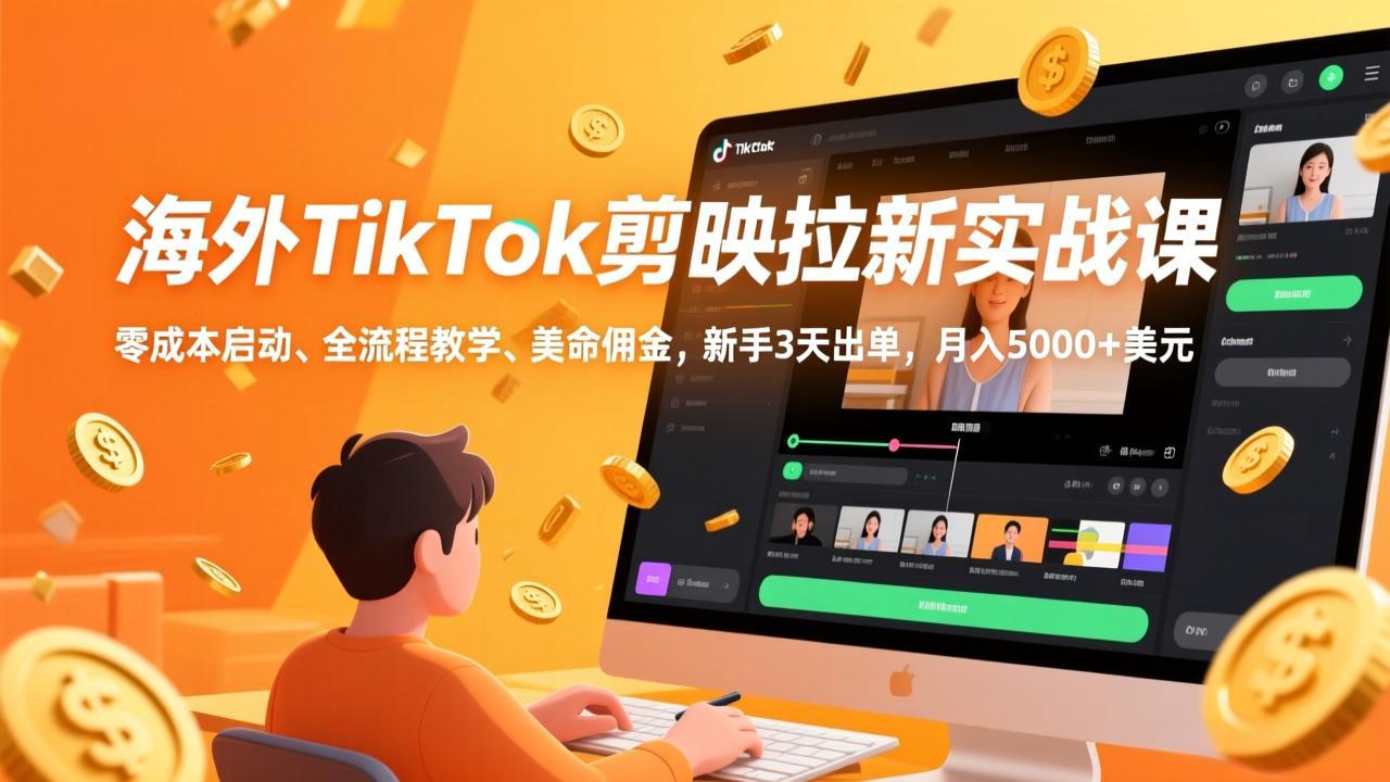 海外TikTok剪映拉新实战课，零成本启动、全流程教学、美金佣金，新手3天出单，月入5000+美元-领星网创资源站