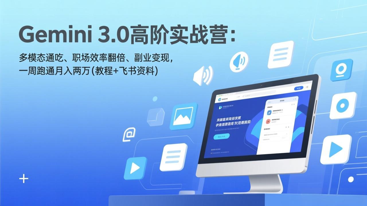 Gemini 3.0高阶实战营：多模态通吃、职场效率翻倍、副业变现，一周跑通月入两万(教程+飞书资料-领星网创资源站