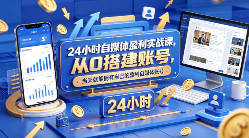 24小时自媒体盈利实战课，从0搭建账号，当天就能拥有自己的盈利自媒体账号-领星网创资源站