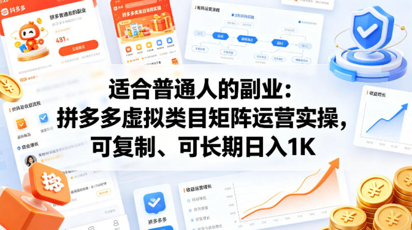 适合普通人的副业：拼多多虚拟类目矩阵运营实操，可复制、可长期日入1K【揭秘】-领星网创资源站