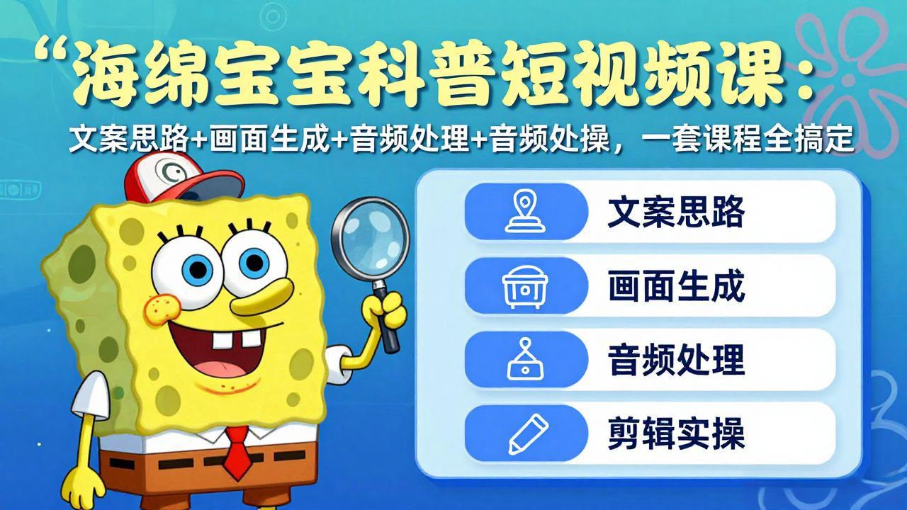 海绵宝宝科普短视频课：文案思路+画面生成+音频处理+剪辑实操，一套课程全搞定-领星网创资源站