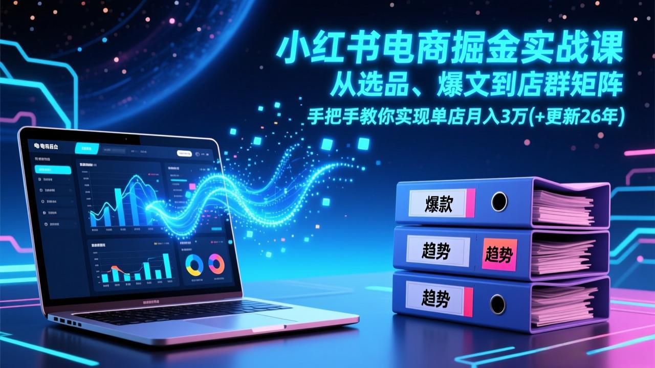 小红书电商掘金实战课，从选品、爆文到店群矩阵，手把手教你实现单店月入3万+(更新26年-领星网创资源站