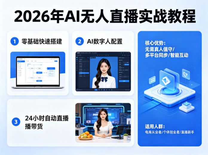 2026年AI无人直播实战教程，零基础也能快速搭建AI数字人无人直播间，实现24小时自动直播带货-领星网创资源站