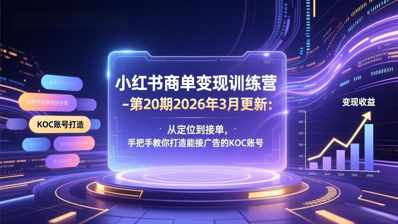小红书商单变现训练营-第20期26年3月更新：从定位到接单，手把手教你打造能接广告的KOC账号-领星网创资源站