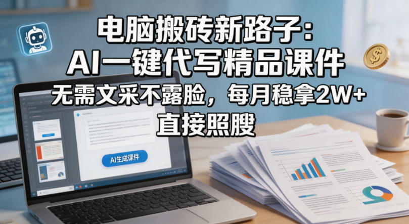 电脑搬砖新路子：AI一键代写精品课件，无需文采不露脸，每月稳拿2W+，直接照搬-领星网创资源站