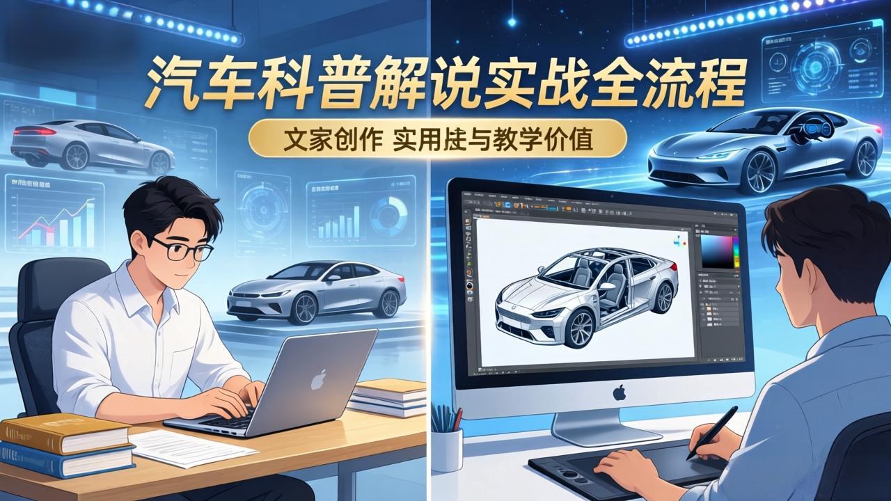 抖音汽车科普解说实战：文案+动画+画面处理+去水印全流程，打造专业汽车科普视频-领星网创资源站