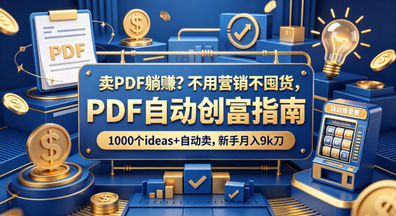 卖PDF躺賺？不用营销不囤货，PDF自动创富指南，1000个ideas+自动卖，新手月入9k刀【原创双语字幕】-领星网创资源站