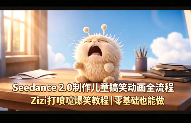Seedance 2.0制作儿童搞笑动画全流程Zizi打喷嚏爆笑教程｜零基础也能做-领星网创资源站