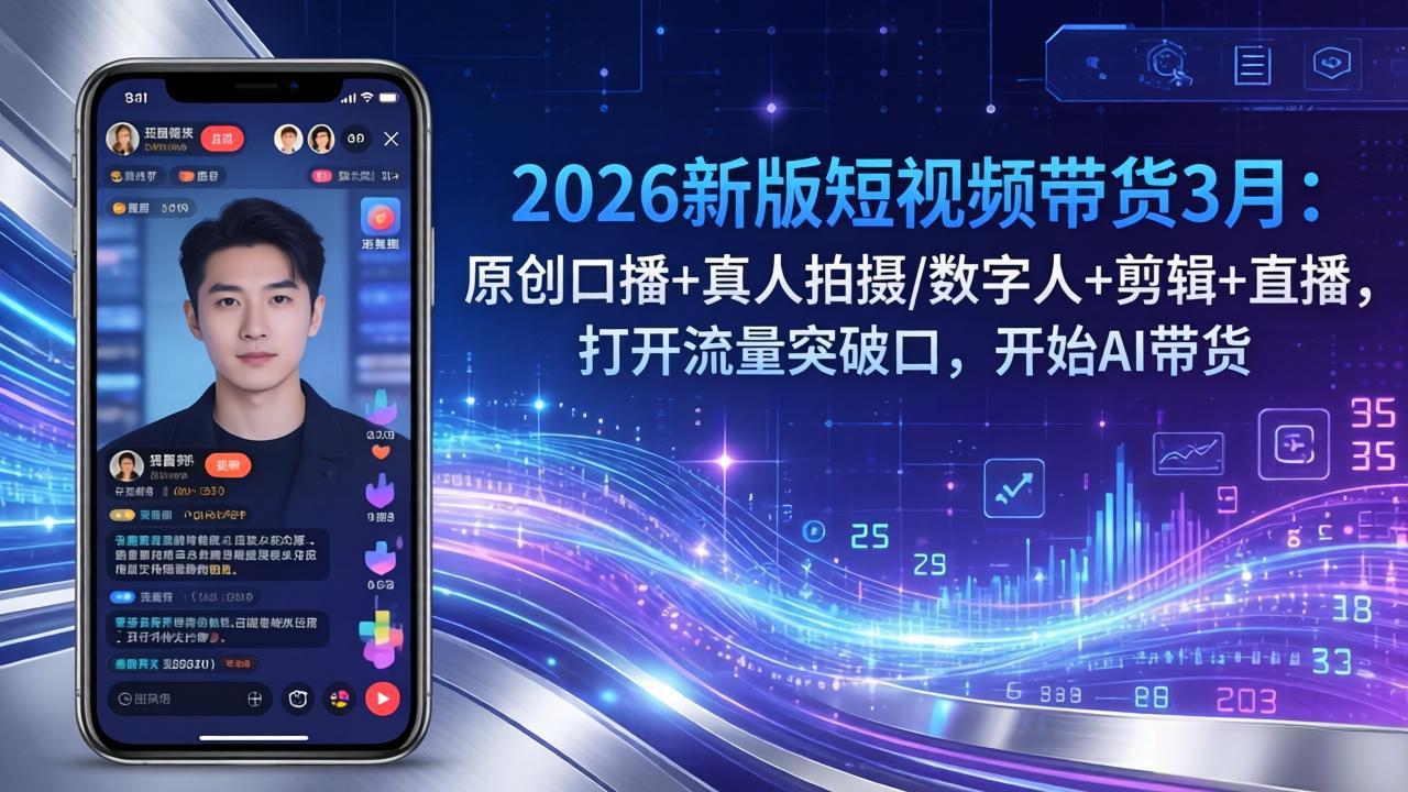 2026新版短视频带货3月：原创口播+真人拍摄/数字人+剪辑+直播，打开流量突破口，开始AI带货-领星网创资源站