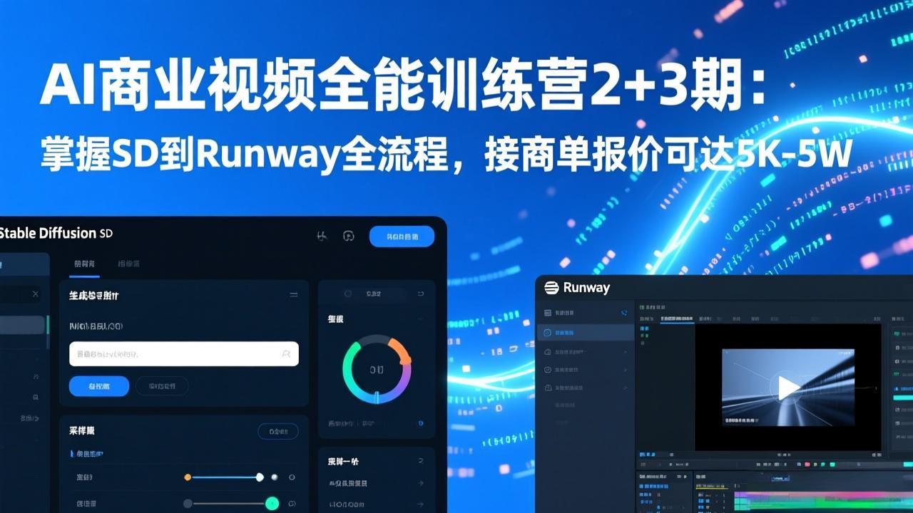 AI商业视频全能训练营2+3期：掌握SD到Runway全流程，接商单报价可达5K-5W-领星网创资源站